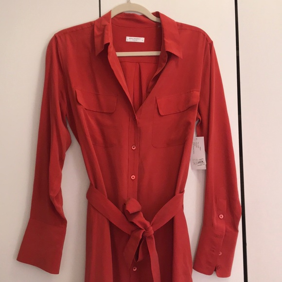 red long sleeve shirt dress